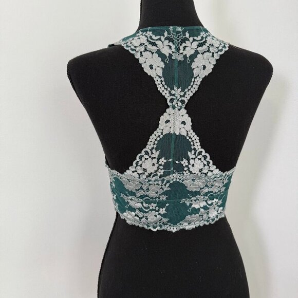 Life is Good Bralette Women's Medium Green Lace Unpadded Floral Forest Fairy - Picture 4 of 8